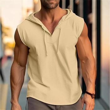 Meeste kapuutsiga varrukateta sportlik vest, puuvill, vaba lõige, suvi