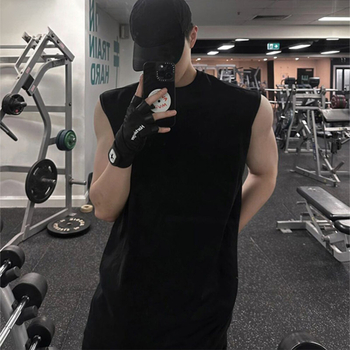 Meeste bezvarrukas puuvillane vest, ümmarguse kaelusega, vaba lõige, suvine igapäevane sportlik top