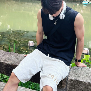 Meeste bezvarrukas puuvillane vest, ümmarguse kaelusega, vaba lõige, suvine igapäevane sportlik top