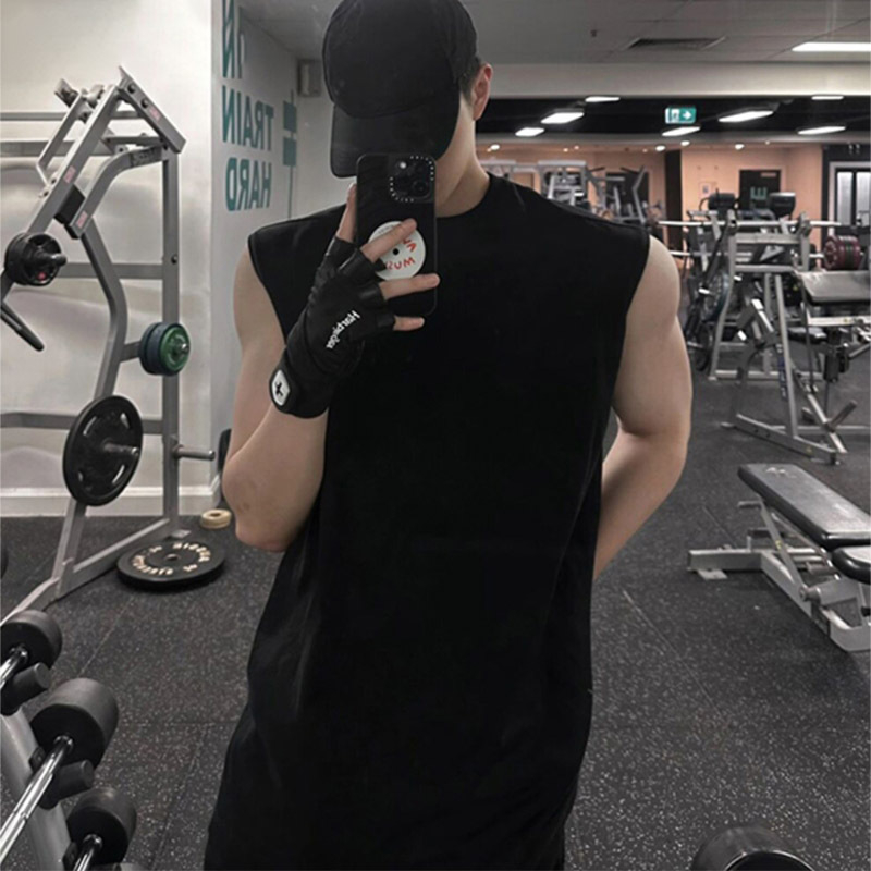 Meeste bezvarrukas puuvillane vest, ümmarguse kaelusega, vaba lõige, suvine igapäevane sportlik top