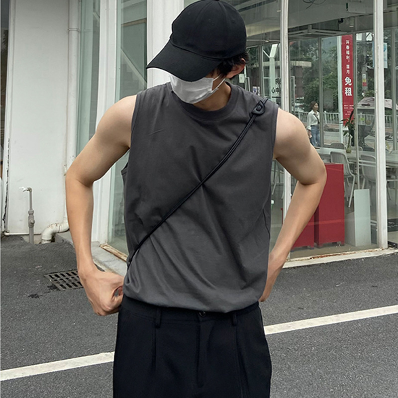 Meeste bezvarrukas puuvillane vest, ümmarguse kaelusega, vaba lõige, suvine igapäevane sportlik top