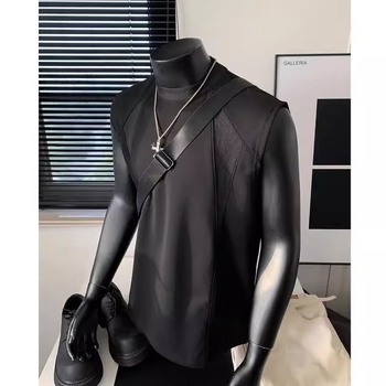 Meeste varrukateta T-särk vest, vaba lõikega, polüesterkangas, 96% polüester, nooruslik sportlik stiil