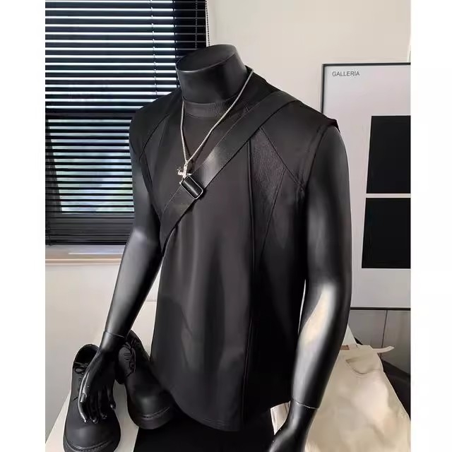 Meeste varrukateta T-särk vest, vaba lõikega, polüesterkangas, 96% polüester, nooruslik sportlik stiil