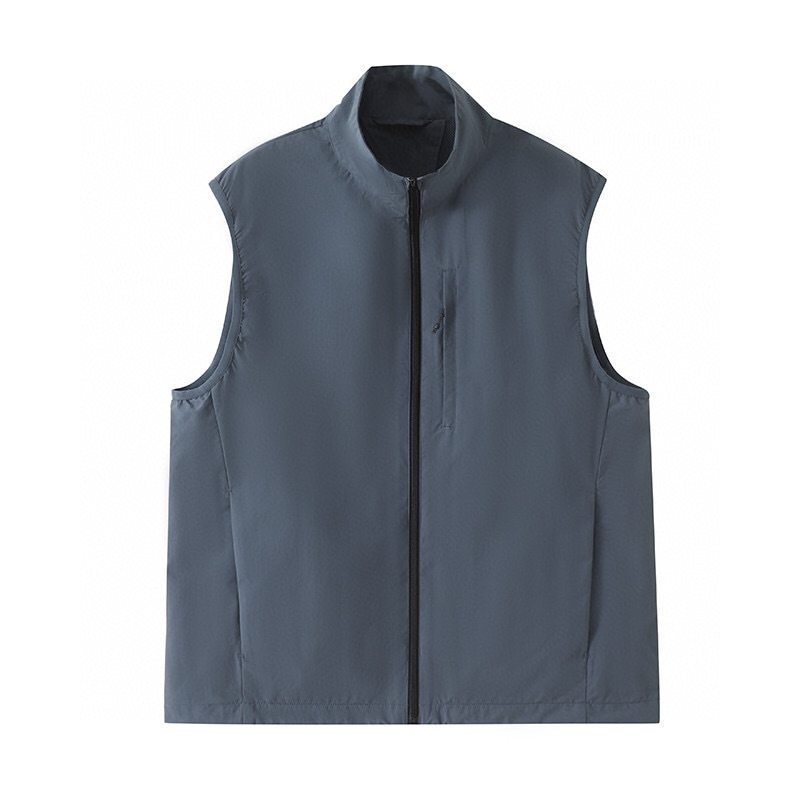Szélvédő mellény kardigán szabadtéri sportokhoz, álló gallérral és cipzárral, poliészter anyagból, tavasz–őszre