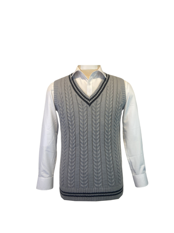 Unisex kootud V-kaelusega pullover, slim-fit, keeratud lille muster, polüesterkiud, kevad-sügis