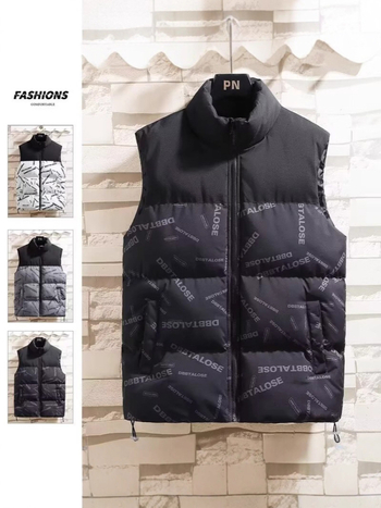 Muška reverzibilna pamučna vesta - bez rukava, stojeći ovratnik, zip, širok kroj