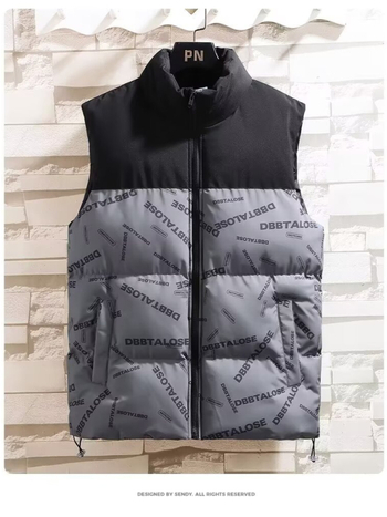 Muška reverzibilna pamučna vesta - bez rukava, stojeći ovratnik, zip, širok kroj