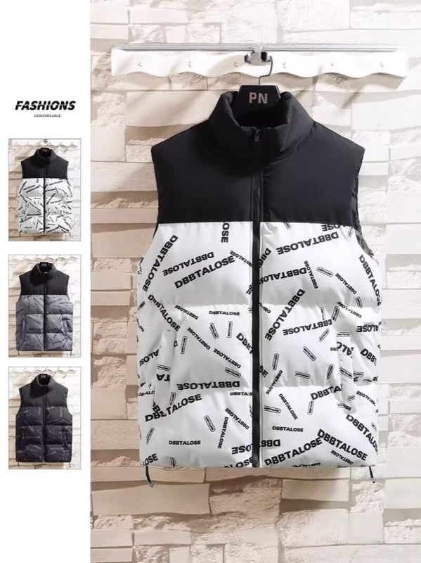 Muška reverzibilna pamučna vesta - bez rukava, stojeći ovratnik, zip, širok kroj