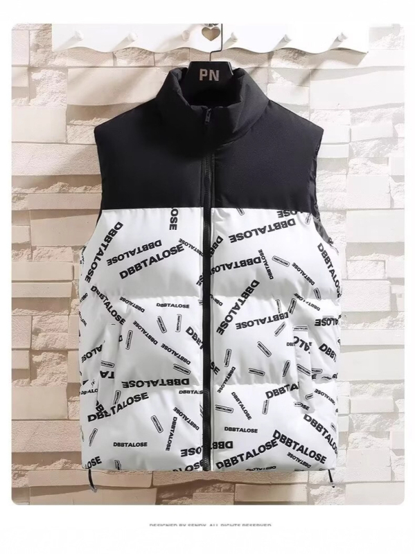 Muška reverzibilna pamučna vesta - bez rukava, stojeći ovratnik, zip, širok kroj