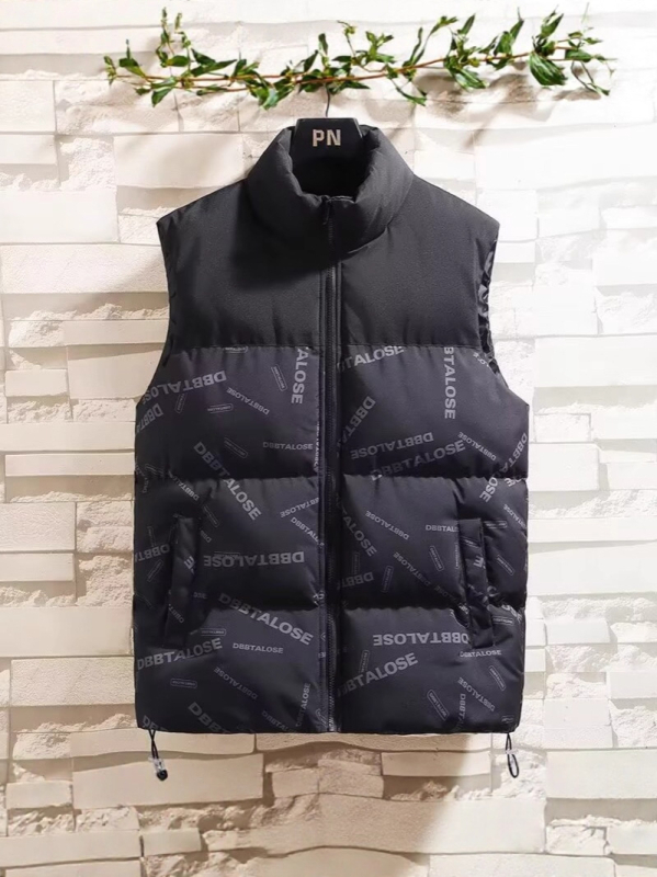 Muška reverzibilna pamučna vesta - bez rukava, stojeći ovratnik, zip, širok kroj