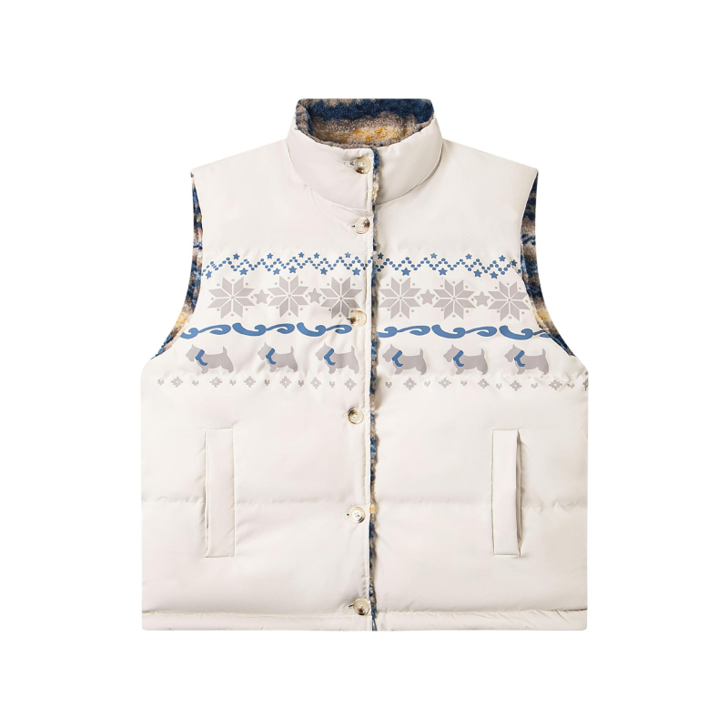 Unisex dvostrano nošiva vesta s uzorkom Fair Isle, američki retro stil, debela zimska pamučna vest