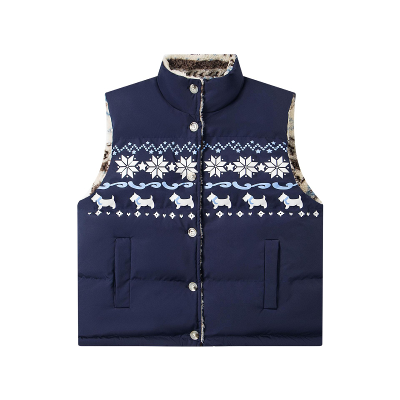 Unisex dvostrano nošiva vesta s uzorkom Fair Isle, američki retro stil, debela zimska pamučna vest