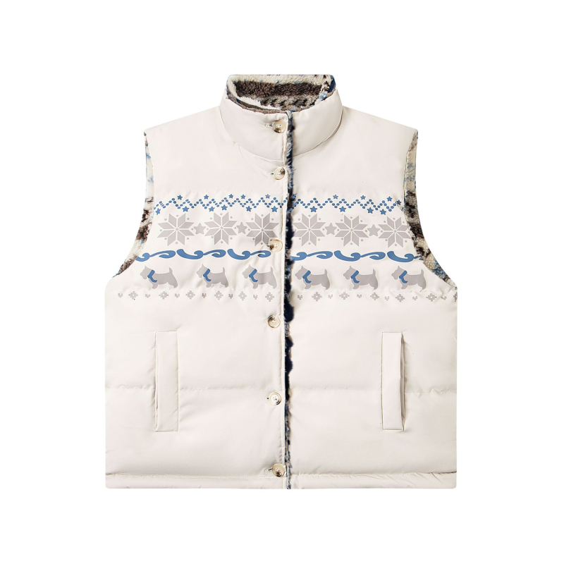 Unisex dvostrano nošiva vesta s uzorkom Fair Isle, američki retro stil, debela zimska pamučna vest