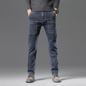 Meeste fleece-voodriga teksad – elastsed, sirge lõikega, keskmine vöö, kuus taskut, denim