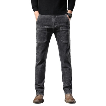 Meeste fleece-voodriga teksad – elastsed, sirge lõikega, keskmine vöö, kuus taskut, denim