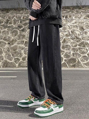 Férfi egyenes szabású farmer Hongkong-stílusban, fleece belsővel, 50% pamut, cipzáras zárás