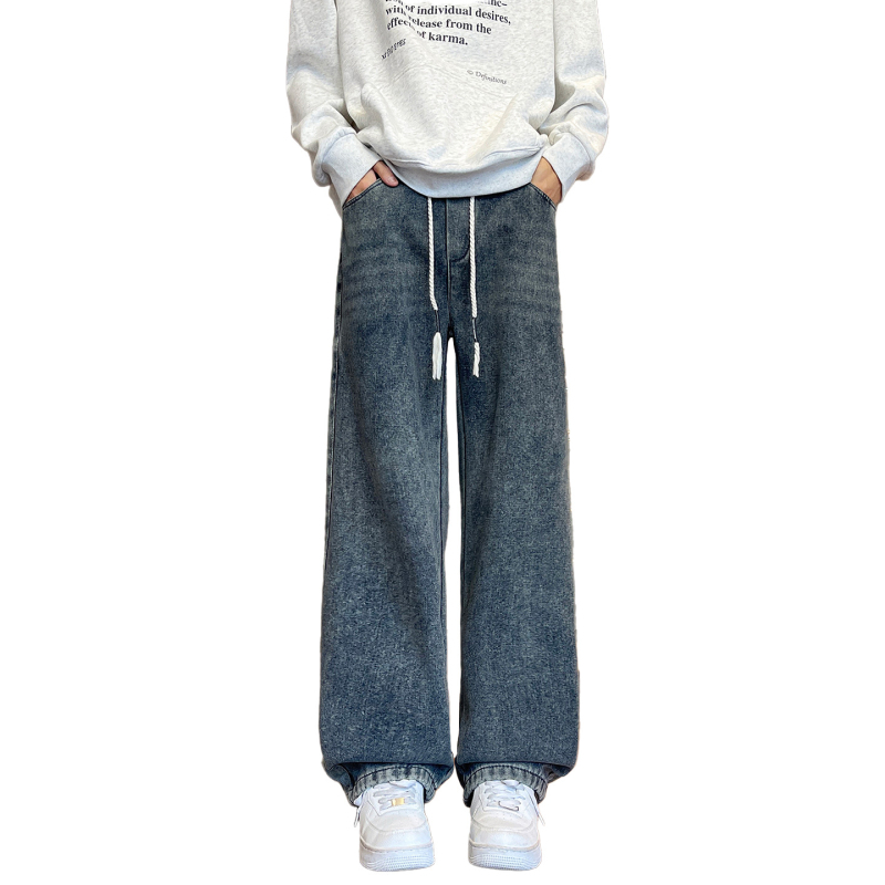Denim hlače za dječake, srednja visina struka, suženi kroj, kopčanje na gumbe, mikroelastične, zimski model.