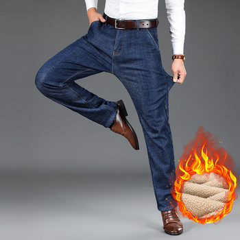 Muške traperice - pamukasti denim, flis podstava, visok pojas, slobodan ravni kroj, zimi