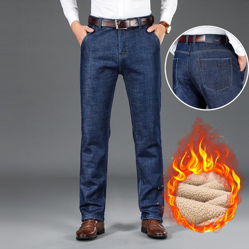 Muške traperice - pamukasti denim, flis podstava, visok pojas, slobodan ravni kroj, zimi