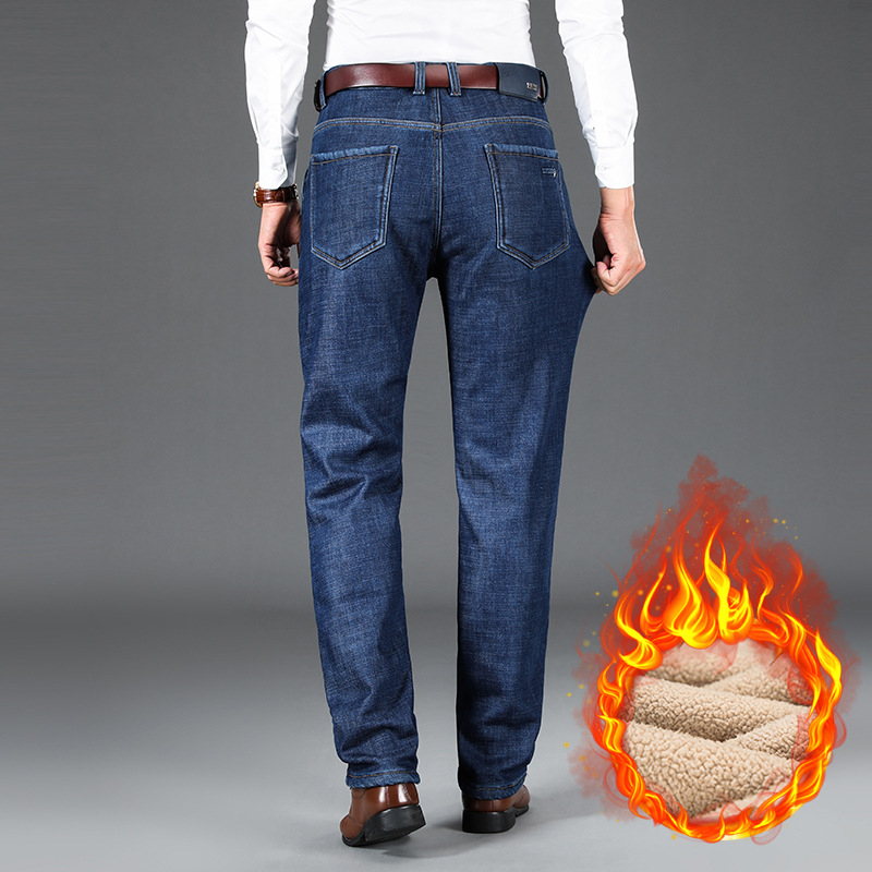 Muške traperice - pamukasti denim, flis podstava, visok pojas, slobodan ravni kroj, zimi