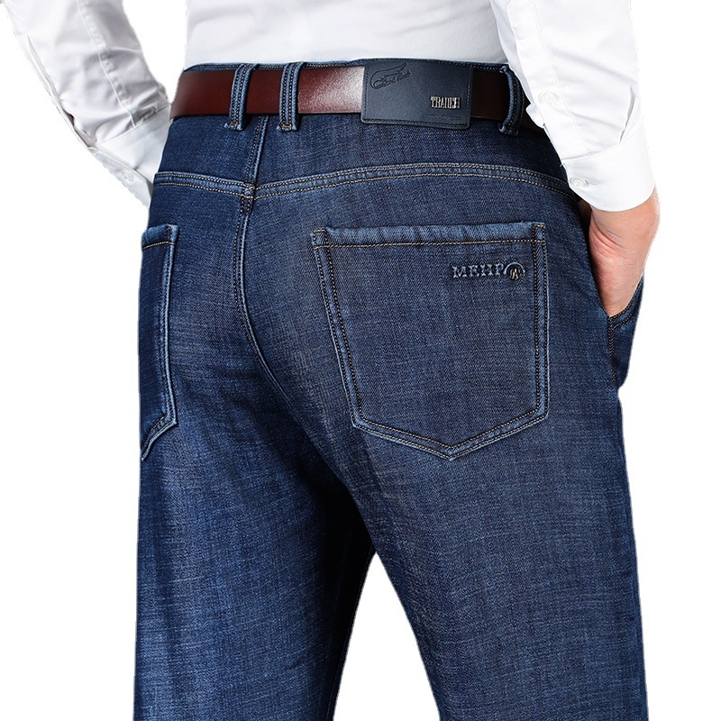 Muške traperice - pamukasti denim, flis podstava, visok pojas, slobodan ravni kroj, zimi