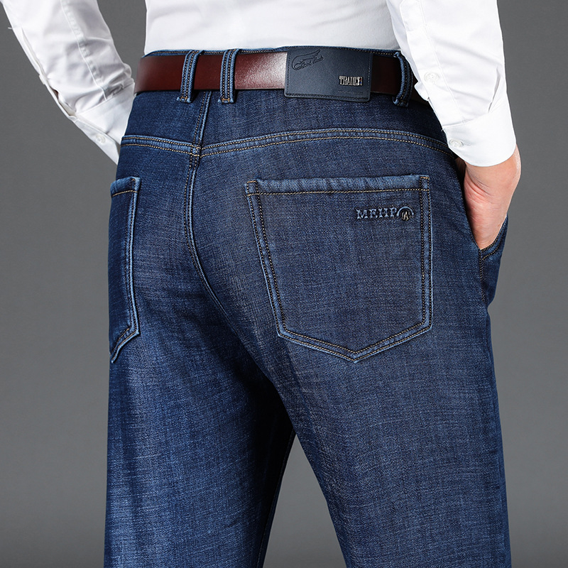 Muške traperice - pamukasti denim, flis podstava, visok pojas, slobodan ravni kroj, zimi