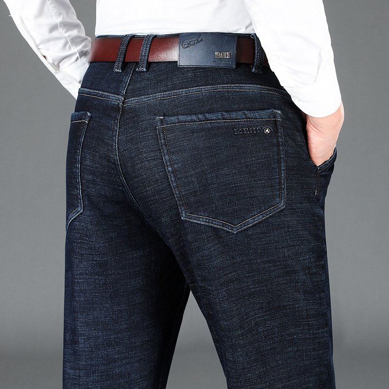 Muške traperice - pamukasti denim, flis podstava, visok pojas, slobodan ravni kroj, zimi