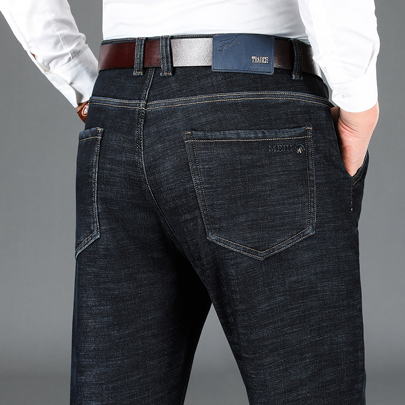 Muške traperice - pamukasti denim, flis podstava, visok pojas, slobodan ravni kroj, zimi