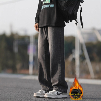 Vīriešu džinsi ar vintage mazgāšanu, brīvs taisns siluets, viduklis vidējā augstumā, kokvilna, mikroelastīgs, ziemas 2024 ikdienas bikses