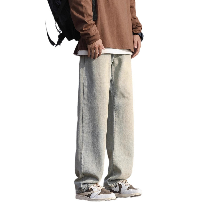 Vīriešu džinsi ar vintage mazgāšanu, brīvs taisns siluets, viduklis vidējā augstumā, kokvilna, mikroelastīgs, ziemas 2024 ikdienas bikses