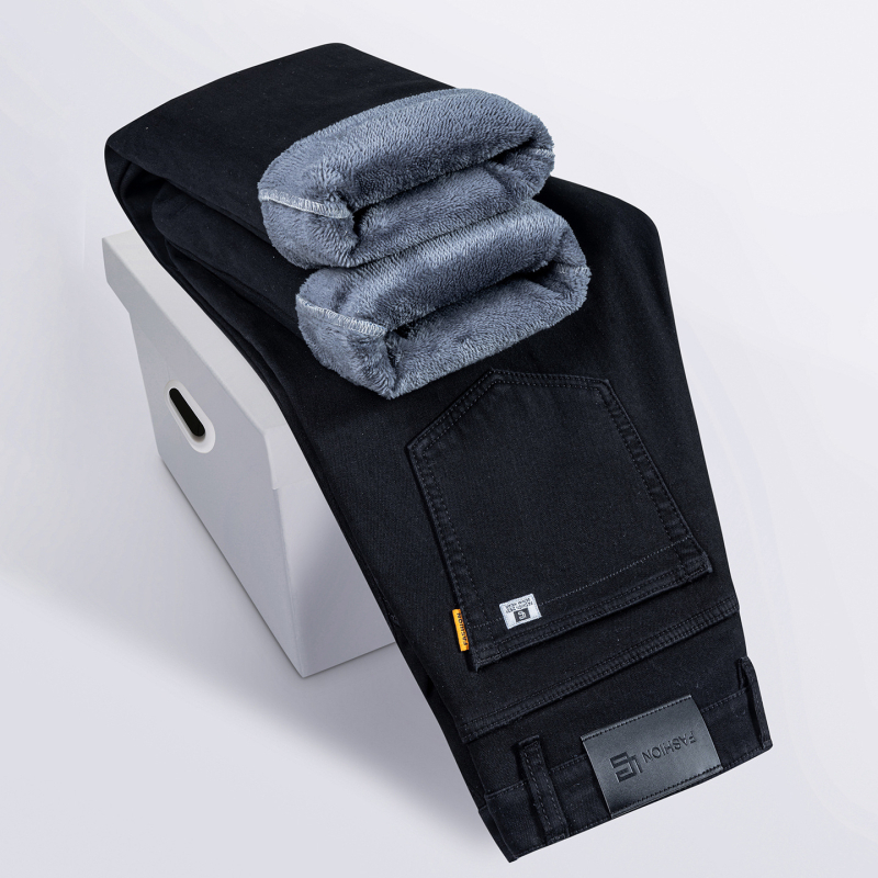 Vīriešu džinsi ar flīsu oderi, taisns siluets, viduklis vidējā augstumā, rāvējslēdzēja aizdare