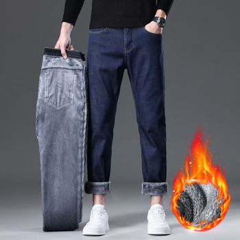 Meeste fliisiga teksapüksid, denim, talv 2025, sirge lõike, keskmine vöökoht, soojad ja vastupidavad igapäevaseks kandmiseks