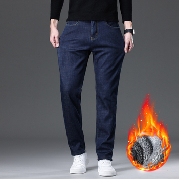 Meeste fliisiga teksapüksid, denim, talv 2025, sirge lõike, keskmine vöökoht, soojad ja vastupidavad igapäevaseks kandmiseks