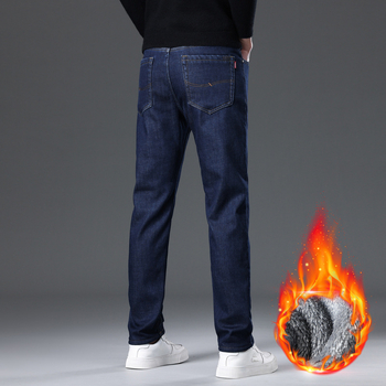 Meeste fliisiga teksapüksid, denim, talv 2025, sirge lõike, keskmine vöökoht, soojad ja vastupidavad igapäevaseks kandmiseks