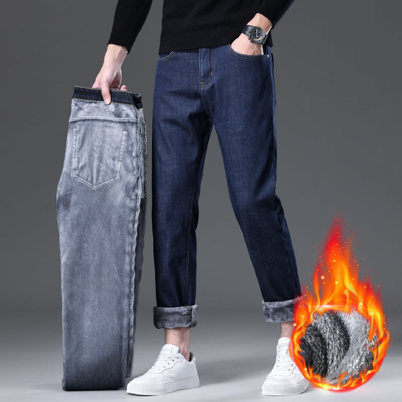 Meeste fliisiga teksapüksid, denim, talv 2025, sirge lõike, keskmine vöökoht, soojad ja vastupidavad igapäevaseks kandmiseks