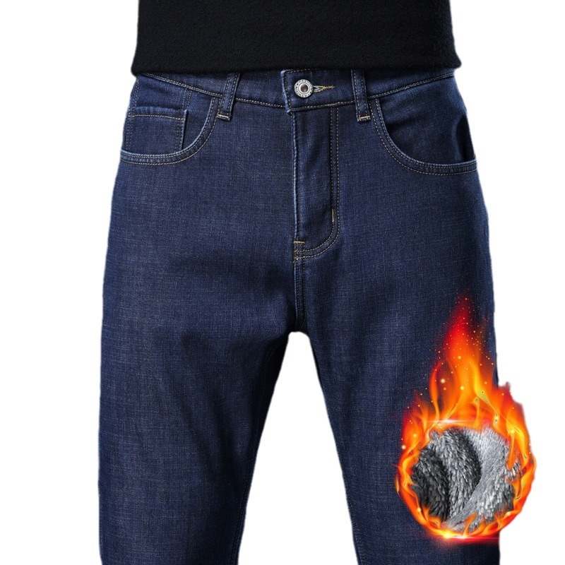 Meeste fliisiga teksapüksid, denim, talv 2025, sirge lõike, keskmine vöökoht, soojad ja vastupidavad igapäevaseks kandmiseks