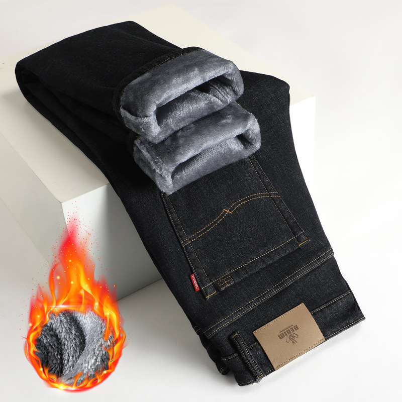 Meeste fliisiga teksapüksid, denim, talv 2025, sirge lõike, keskmine vöökoht, soojad ja vastupidavad igapäevaseks kandmiseks