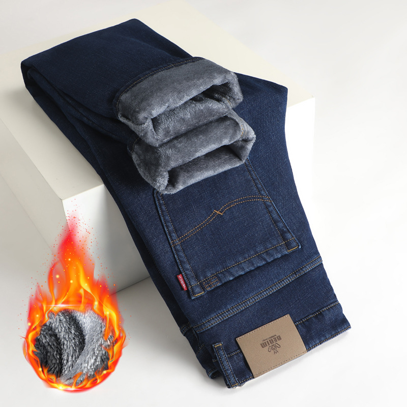 Meeste fliisiga teksapüksid, denim, talv 2025, sirge lõike, keskmine vöökoht, soojad ja vastupidavad igapäevaseks kandmiseks