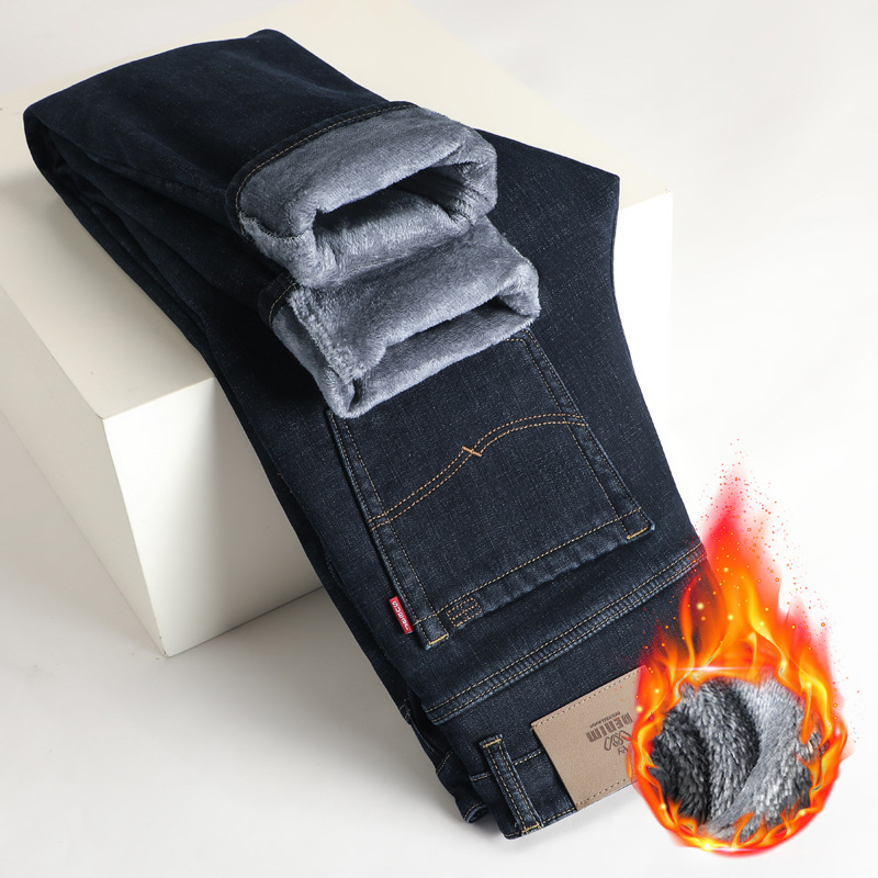 Meeste fliisiga teksapüksid, denim, talv 2025, sirge lõike, keskmine vöökoht, soojad ja vastupidavad igapäevaseks kandmiseks