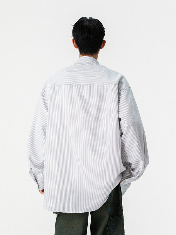 Риза на райета, дълъг ръкав, яка (lapel), корейски стил, свободна кройка, дишаща полиестер-вискоза смес (78.6% полиестер, 21.4% вискоза)