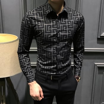 Muška košulja s dugim rukavima, prugasti print, uski kroj, proljetno-jesenski casual-business stil