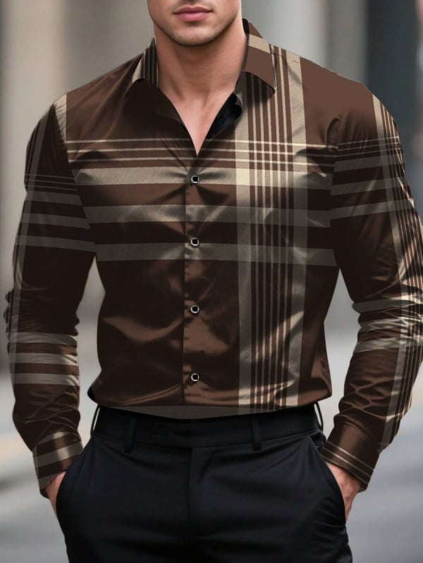 Muška košulja s dugim rukavima, prugasti print, uski kroj, proljetno-jesenski casual-business stil