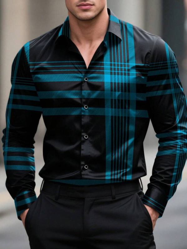 Muška košulja s dugim rukavima, prugasti print, uski kroj, proljetno-jesenski casual-business stil
