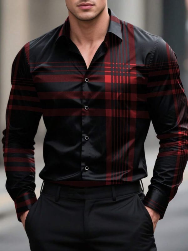 Muška košulja s dugim rukavima, prugasti print, uski kroj, proljetno-jesenski casual-business stil