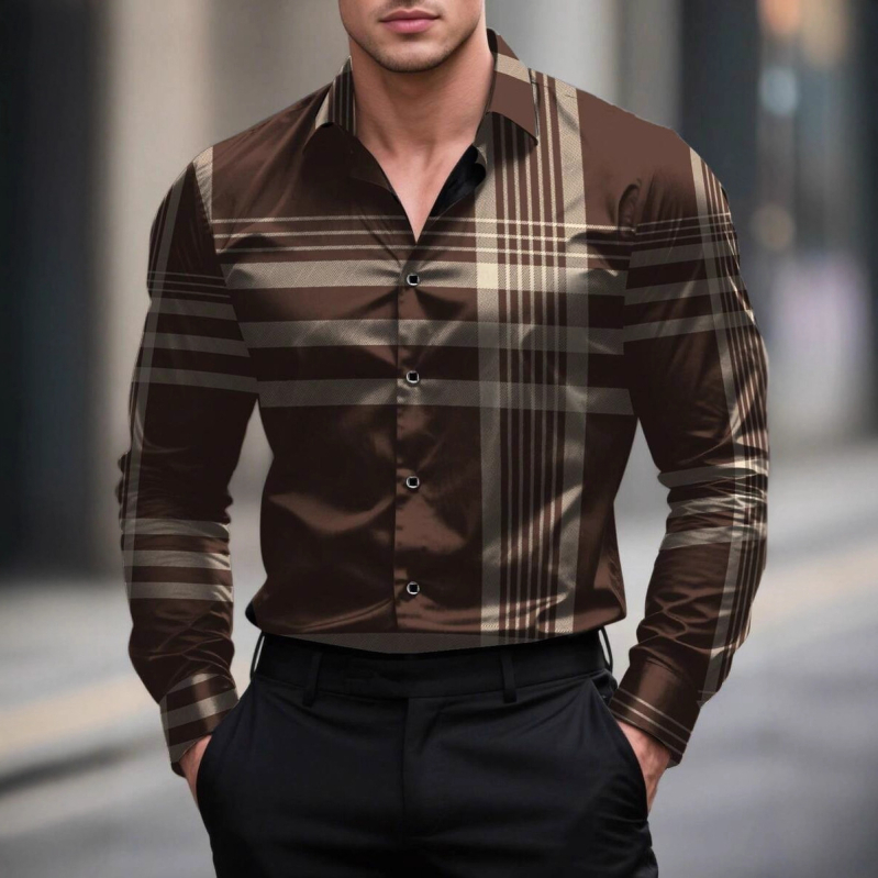 Muška košulja s dugim rukavima, prugasti print, uski kroj, proljetno-jesenski casual-business stil