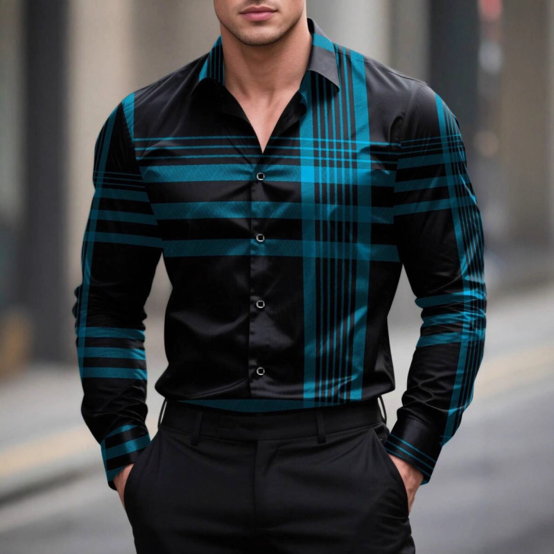 Muška košulja s dugim rukavima, prugasti print, uski kroj, proljetno-jesenski casual-business stil
