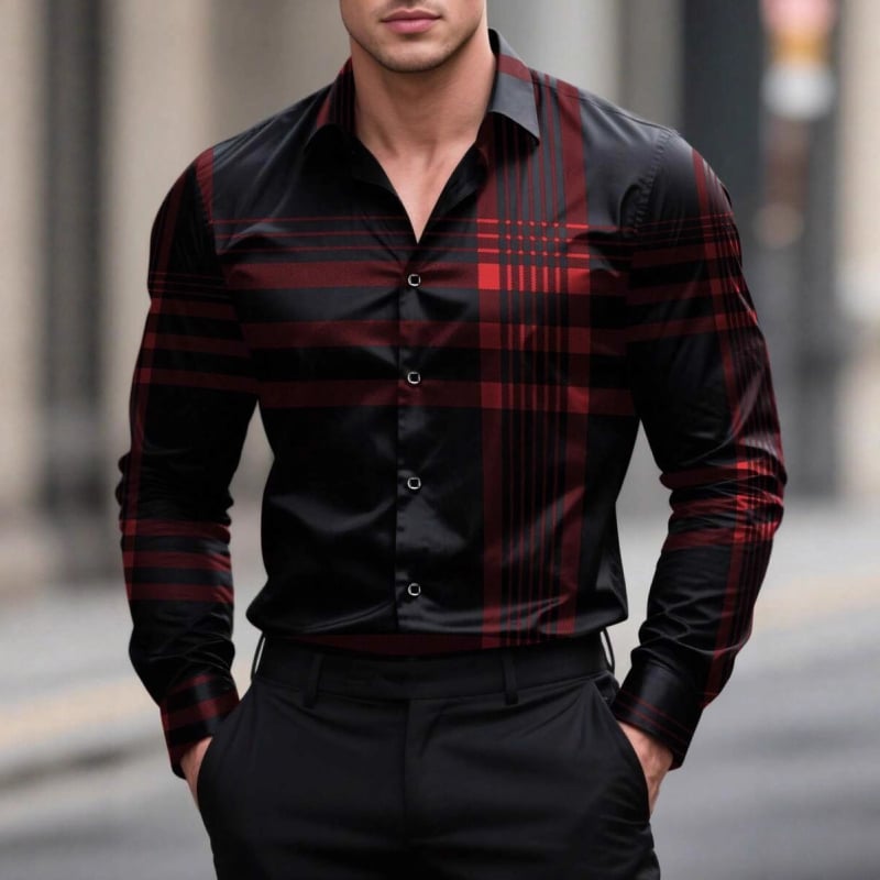 Muška košulja s dugim rukavima, prugasti print, uski kroj, proljetno-jesenski casual-business stil