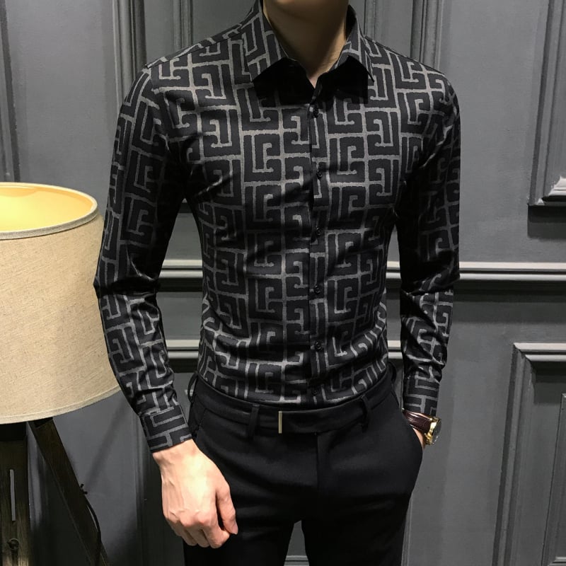 Muška košulja s dugim rukavima, prugasti print, uski kroj, proljetno-jesenski casual-business stil