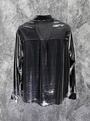 Férfi hosszú ujjú utcai ing kardigán Harajuku stílusban, lazább szabás, poliészter anyag, egyszínű mintázat, zsebes részlet