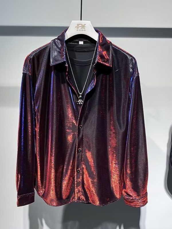 Férfi hosszú ujjú utcai ing kardigán Harajuku stílusban, lazább szabás, poliészter anyag, egyszínű mintázat, zsebes részlet